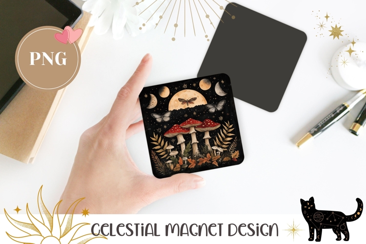 Cartoon Moon Magnet Template, Celestial Forest Magnet PNG