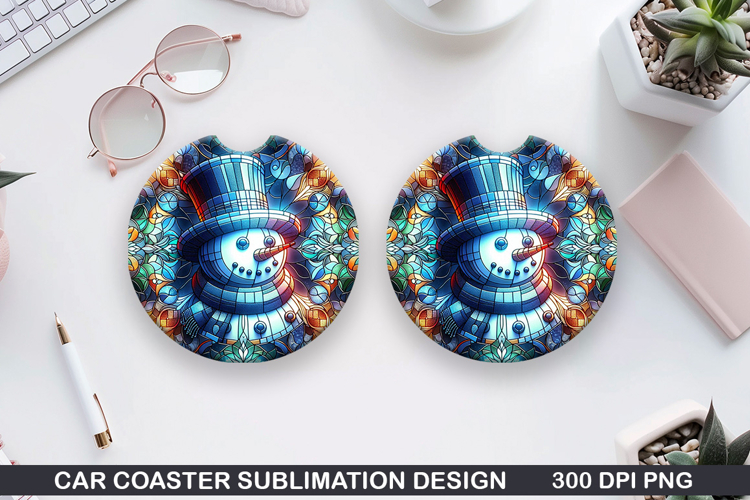 Snowman Car Coaster Sublimation|Christmas Coaster PNG Design