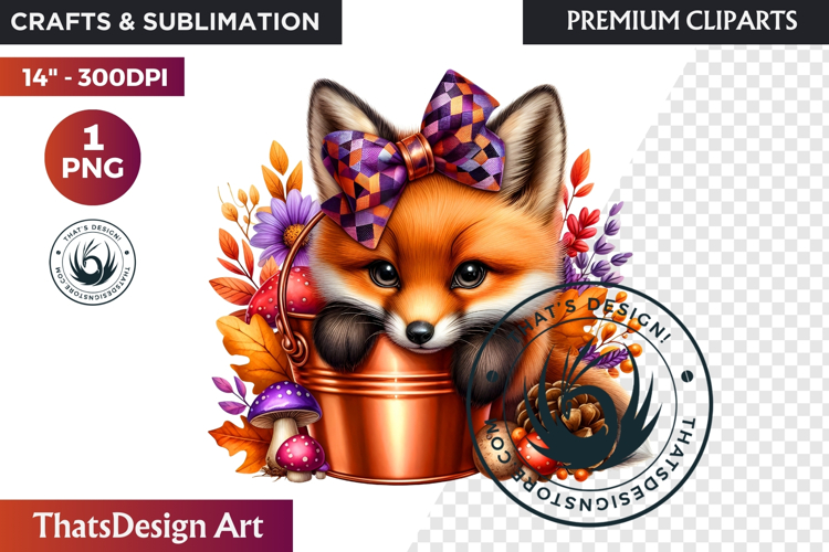 Autumn Cute animal in a bucket clipart Pumpkin thanksgiving