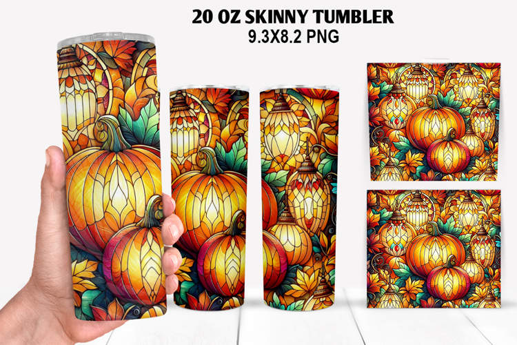 Pumpkins Skinny Tumbler 20oz Wrap Design, Halloween Tumbler