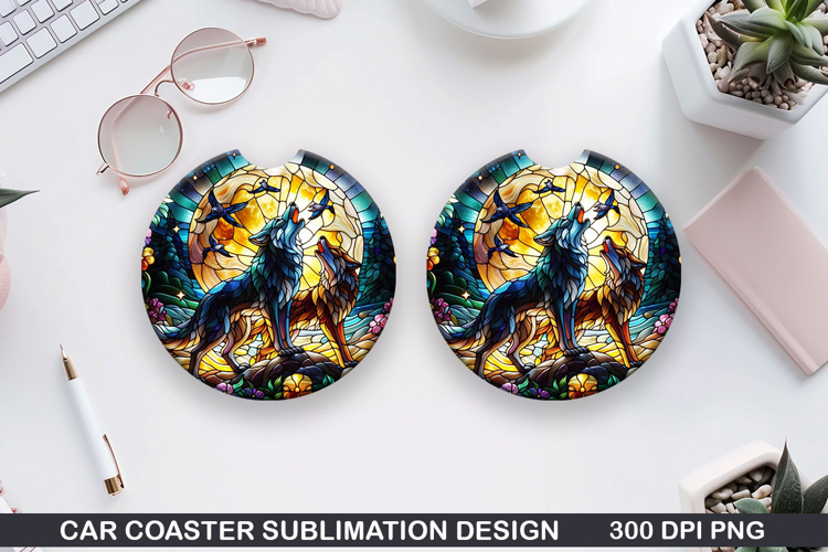 Foxes Wolves Car Coaster Sublimation| Foxes Coaster PNG