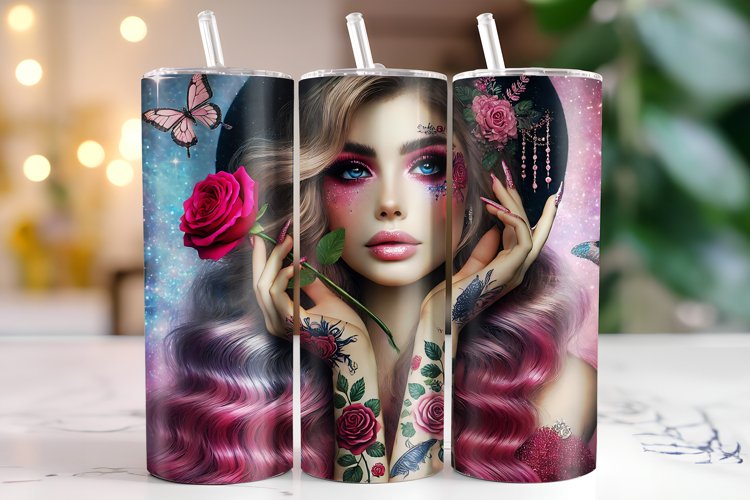 Girl & Flower Tumbler Wrap | Sublimation | Tumblers