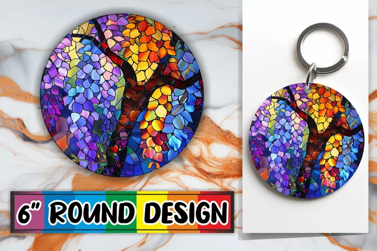 Round Design Colorful Tree Stained Glass