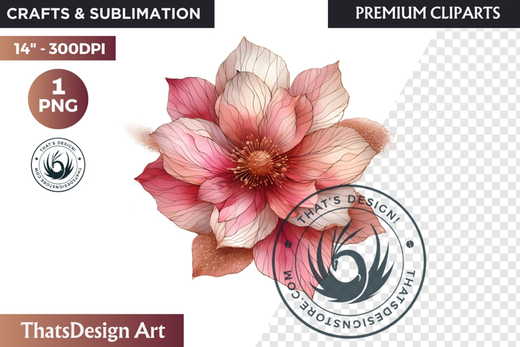 Pink Rose Gold flower Clipart, Abstract Flowers Wedding PNG