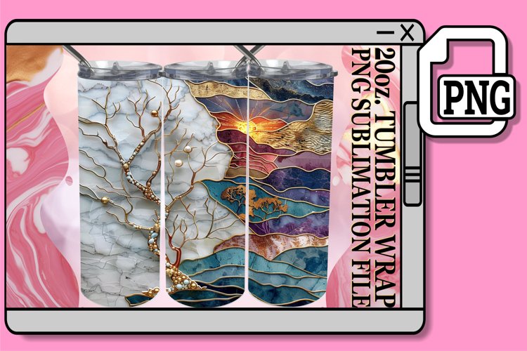 Golden Oasis: 3D Gold Tumbler Wrap 20oz