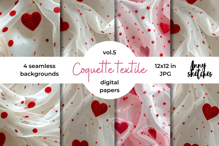 Coquette Textile Valentine Digital Paper Kit Rococo Patterns