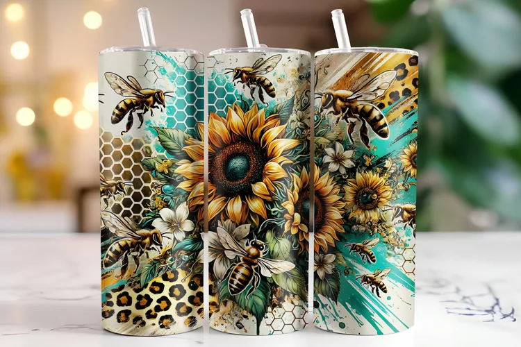 Sunflower & Bees Tumbler Wrap | Sublimation | Tumblers