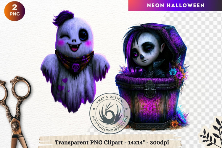 Neon Halloween Character Clipart Spooky Kawaii