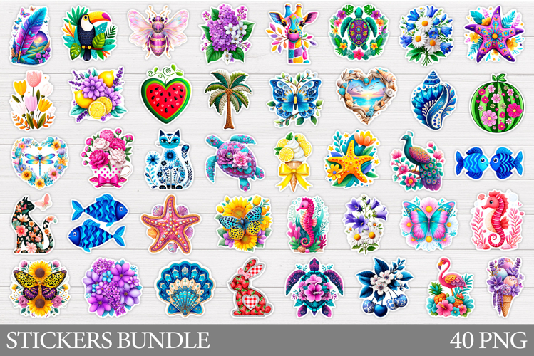 Stickers Bundle Printable. Summer Stickers Design