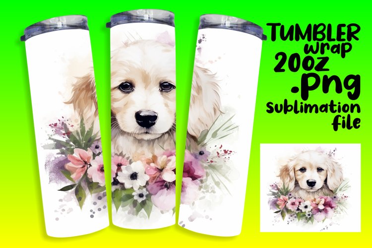 Lively Watercolor Tumbler with Dog and Floral
