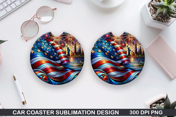 Flags Car Coaster Sublimation| 4th Of July Coaster PNG