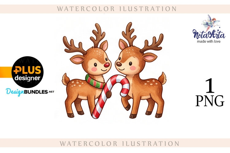 Christmas deer watercolor illustration example image 1