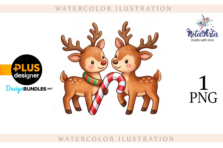 Christmas deer watercolor illustration