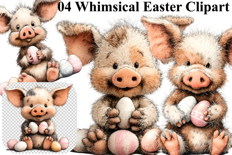 Whimsical Bunny Easter Clipart, Watercolor Easter Bunny PNG