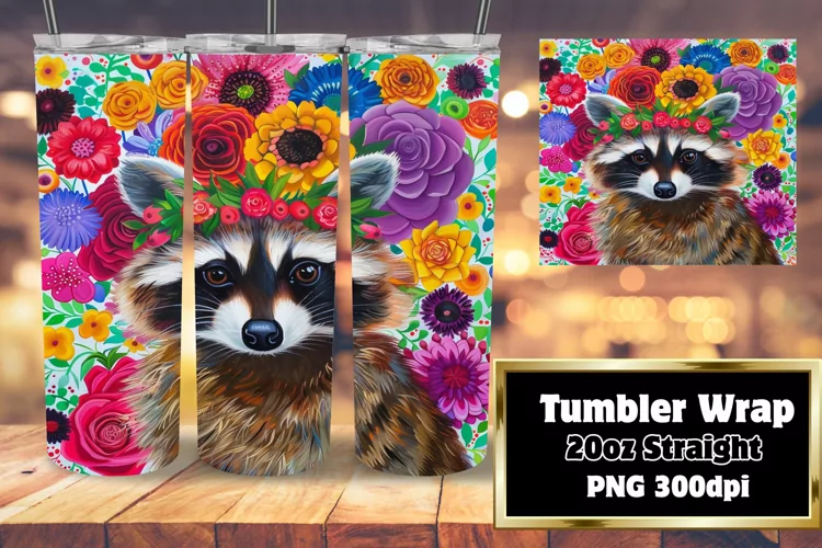 Raccoon with Floral Accents Wrap for 20oz Tumblers