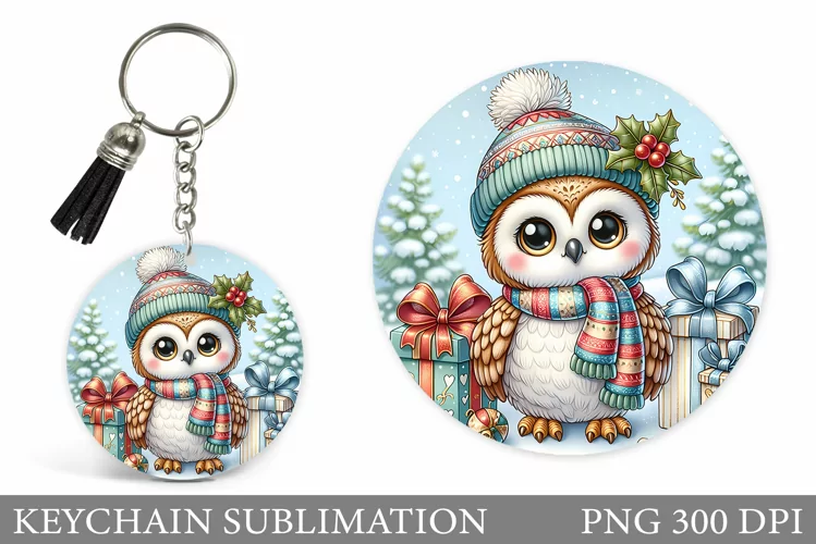 Cute Owl Keychain Design. Christmas Keychain Sublimation