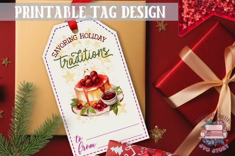 Watercolor Christmas Gift Tag Pie Holiday Ornaments PNG
