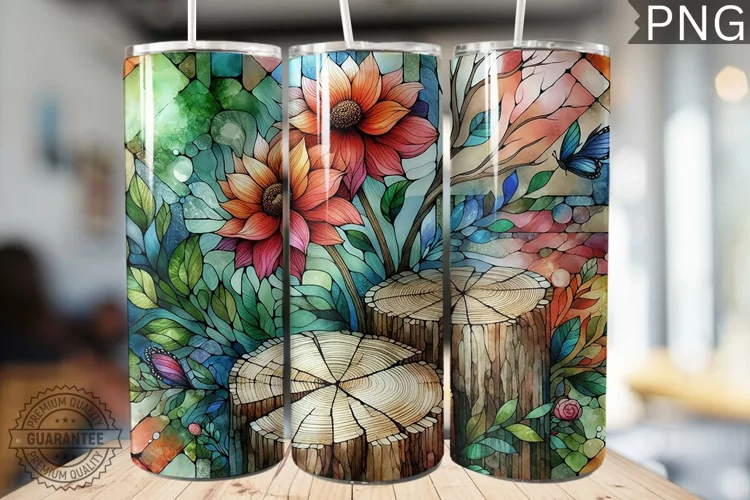 Watercolor Flower Wooden Stump Tumbler - High Quality 3Dpi
