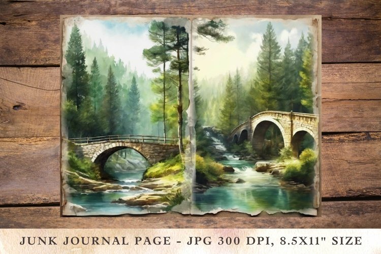 Printable Junk Journal Pages misty forest 7 example image 1