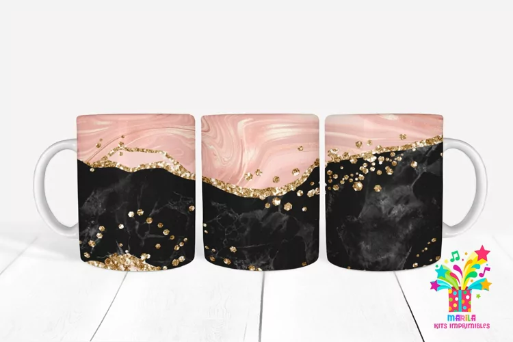 Pink Glitter Agate Mug Sublimation / Agate Mug Wrap #13