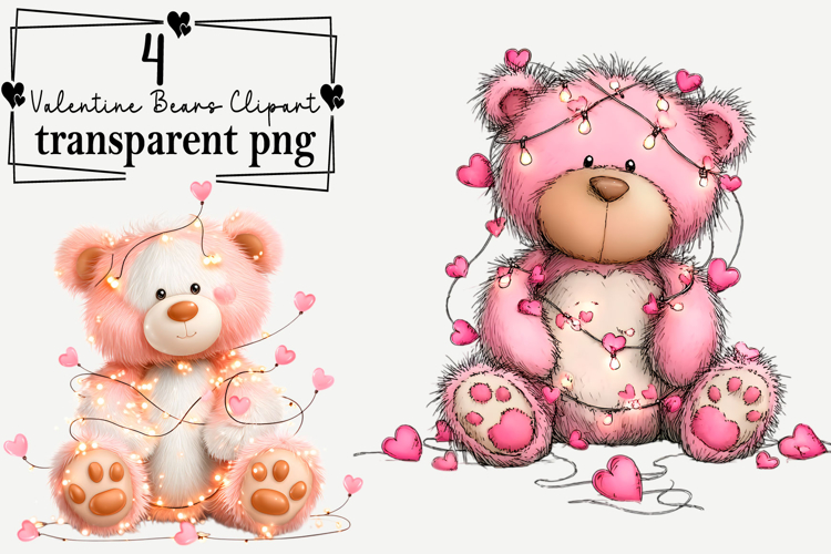 Valentine Bears Clipart Watercolor PNG example image 1