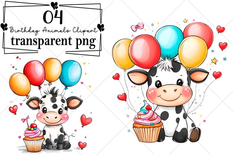 Whimsical Birthday Animals Clipart Watercolor PNG