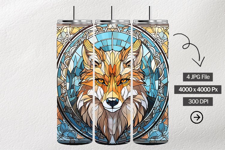 Wolf Stained Glass Square Coaster - 4 Variations