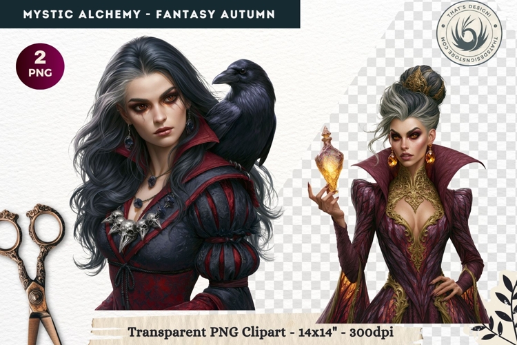 Gothic Witch Mystic Alchemy Clipart, Autumn Apothecary PNG