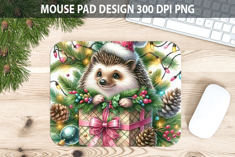 Hedgehog Mouse pad Sublimation - Christmas Animal PNG Design