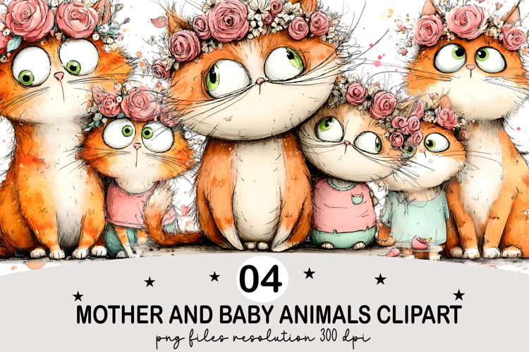 Mother and Baby Animals Clipart Watercolor png