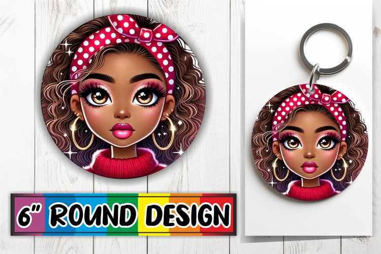 Bright Circle Keychain Design, Love Girl