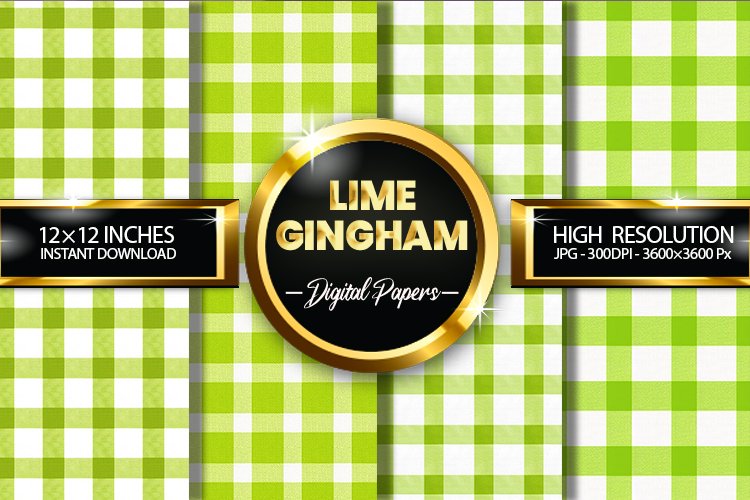 Lime Gingham Digital Papers - 04 Variations
