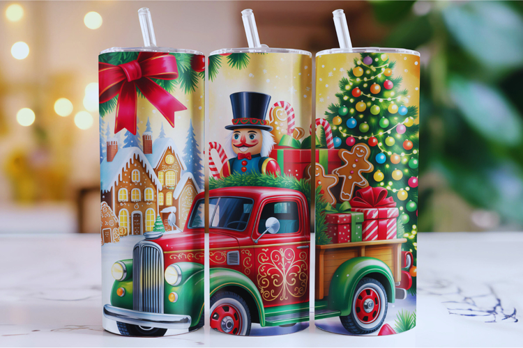 Merry Christmas Truck Tumbler Wrap | Christmas Wrap
