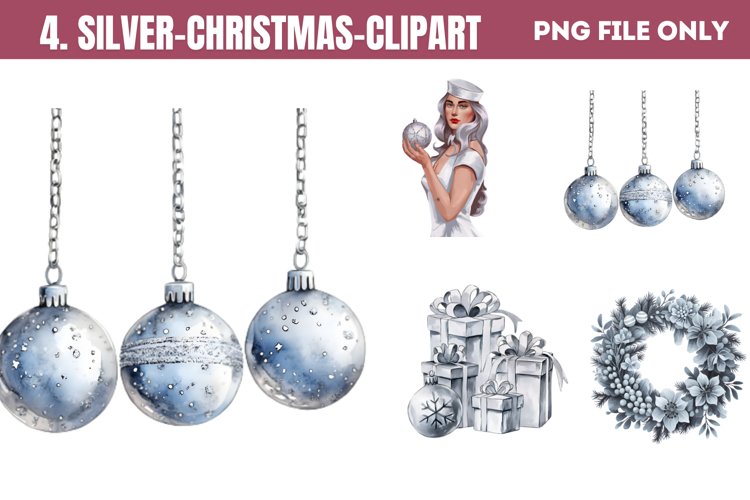 Silver Christmas Clipart Sublimation PNG