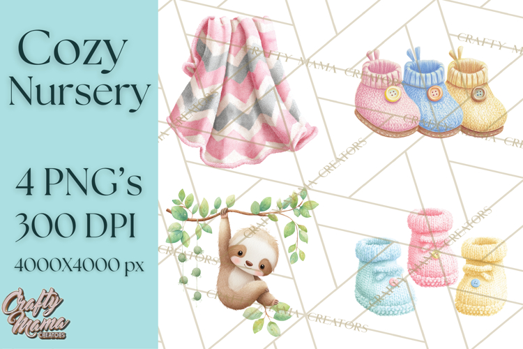 Knitted Nursery Animal Clipart PNG, Cozy Watercolor Baby Fox