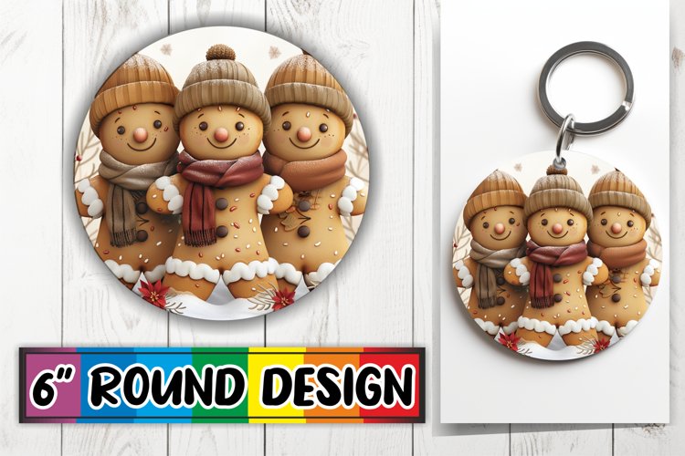 Festive Round Design Keychain Gingerbread Holiday