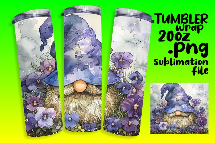 Whimsical Gnome Sublimation Tumbler Wrap 20oz example image 1