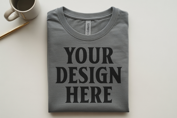 Athletic Heather Bella Canvas 3001 Flat Lay T-Shirt Mockup