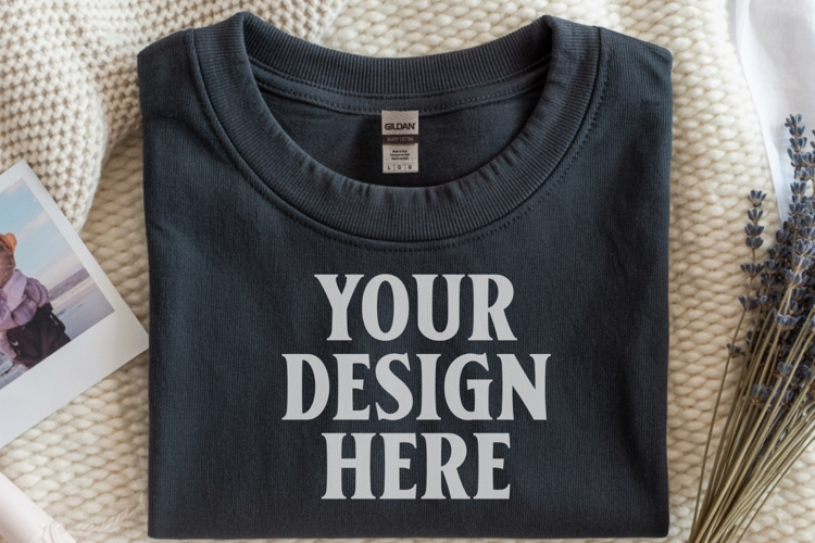 Black Gildan 5000 Flat Lay Tshirt Mockup, G5000 mockup