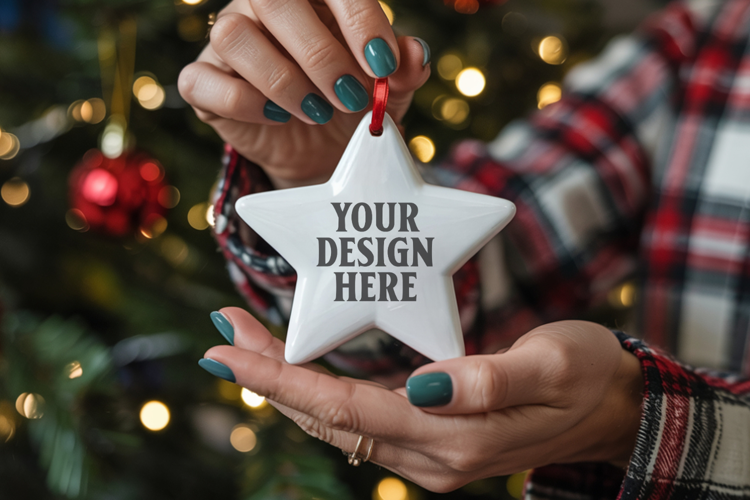 Christmas Star Ceramic Ornament Mockup | Holiday Star