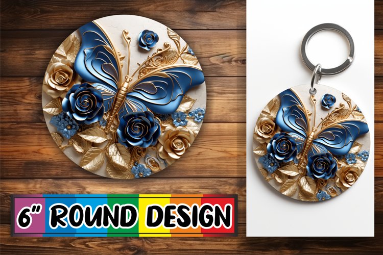 3D Embroidered Butterfly Keychain - Round Style example image 1