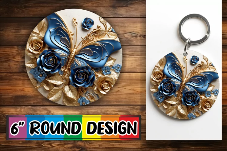 3D Embroidered Butterfly Keychain - Round Style