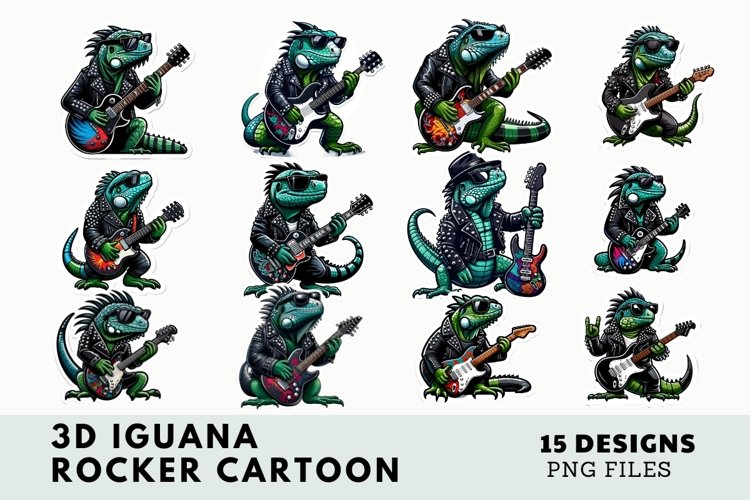 3D Cartoon Iguana Rocker Illustration