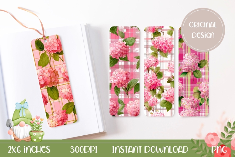 Pink Flowers Bookmark Designs, Hydrangea Bookmarks