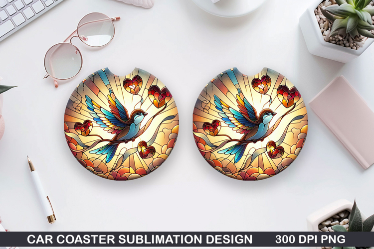 Robin Car coaster sublimation, Valentines Coaster PNG