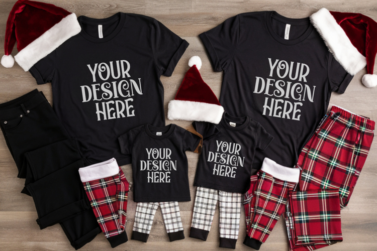 Christmas Family Matching Flat Lay T-Shirt Mockups
