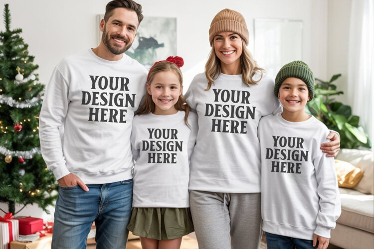 Christmas Family Matching T-Shirt Mockups | Holiday Group example image 1