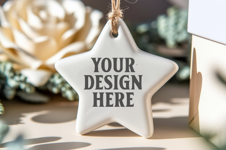 Christmas Star Ceramic Ornaments Mockup