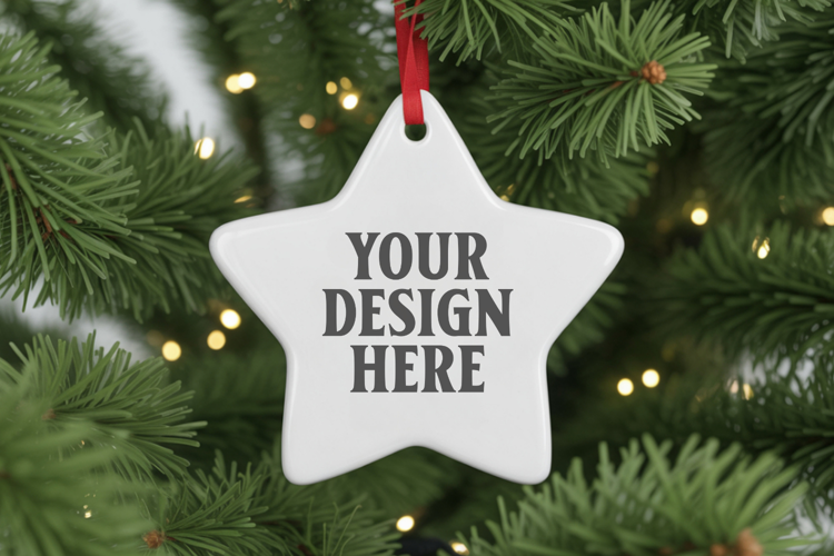Christmas Star Ceramic Ornaments Mockup | Holiday Star Ornam