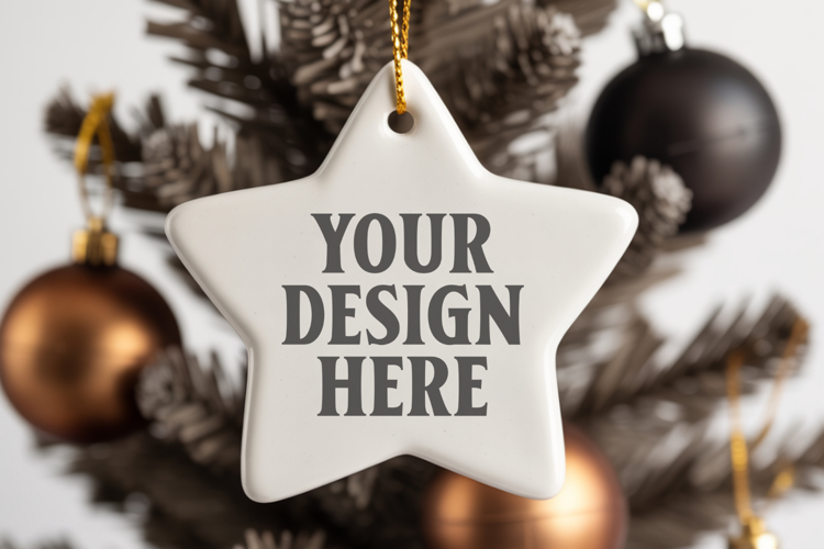 Christmas Star Ceramic Ornament Mockup | Cozy Boho Holiday D